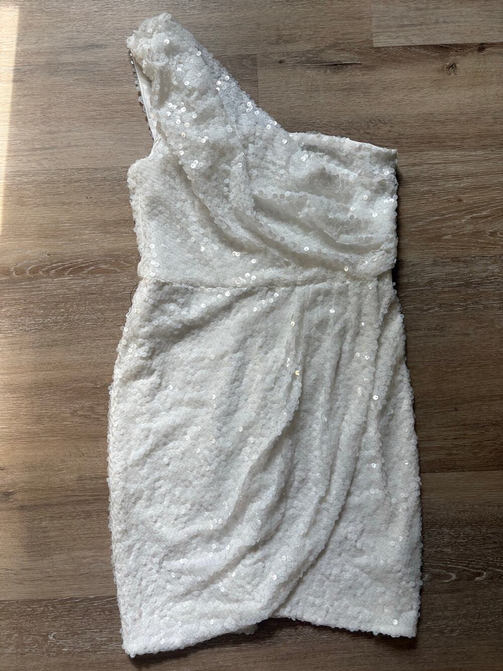 Marciano White Sequin One-Shoulder Cocktail Dress